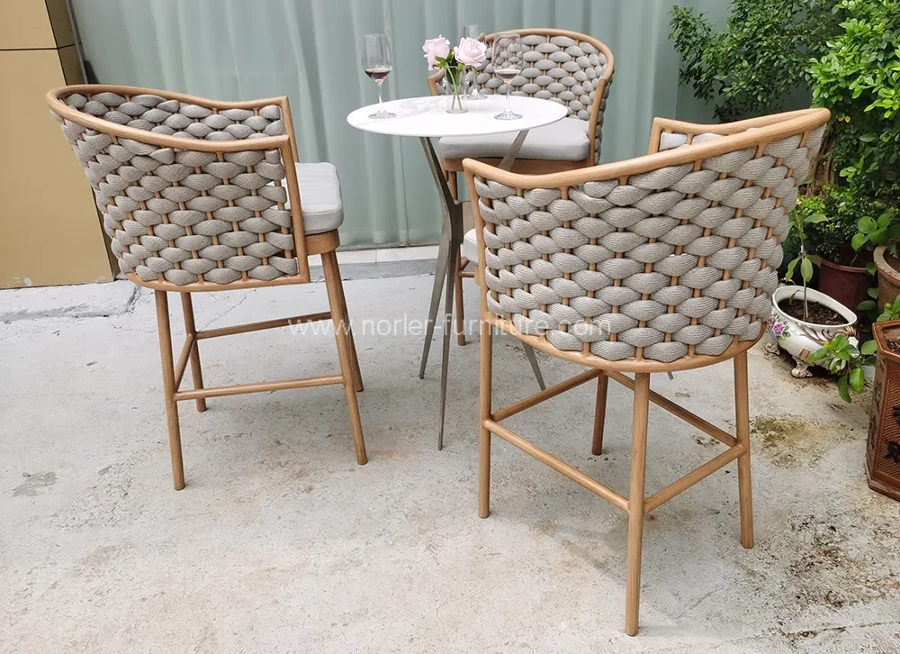 Outdoor Beach Aluminum Brushed Wood Grain Bar Set