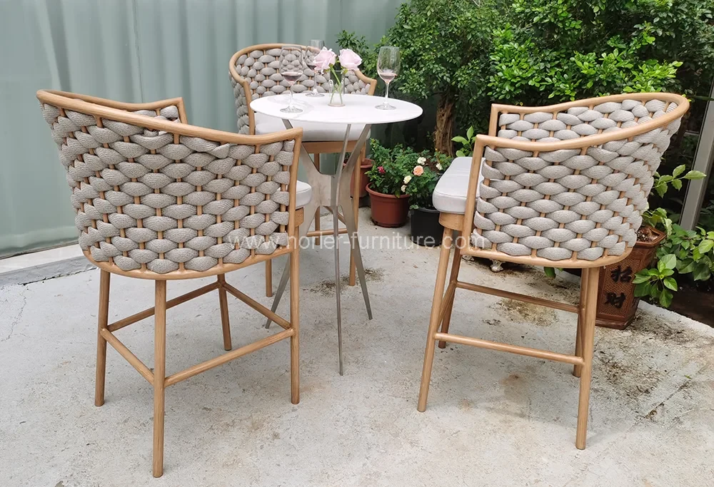Outdoor Beach Aluminum Brushed Wood Grain Bar Set