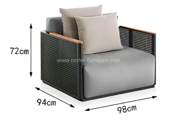 Modern Outdoor Aluminum Frame Teak Armrest Sofa