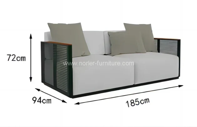 Modern Outdoor Aluminum Frame Teak Armrest Sofa