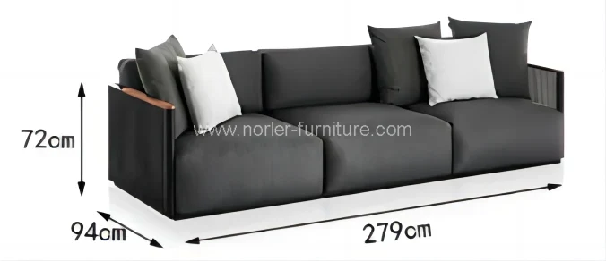 Modern Outdoor Aluminum Frame Teak Armrest Sofa