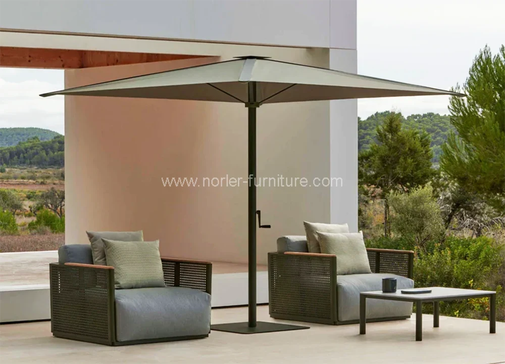 Modern Outdoor Aluminum Frame Teak Armrest Sofa