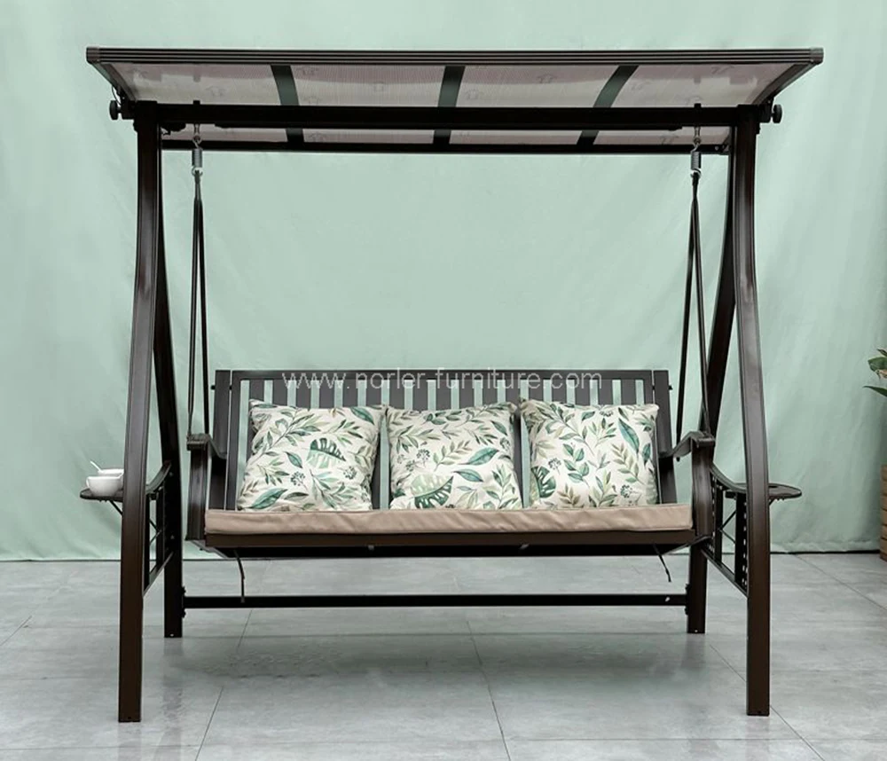 Outdoor Aluminum Swing With Solar Lights Shed