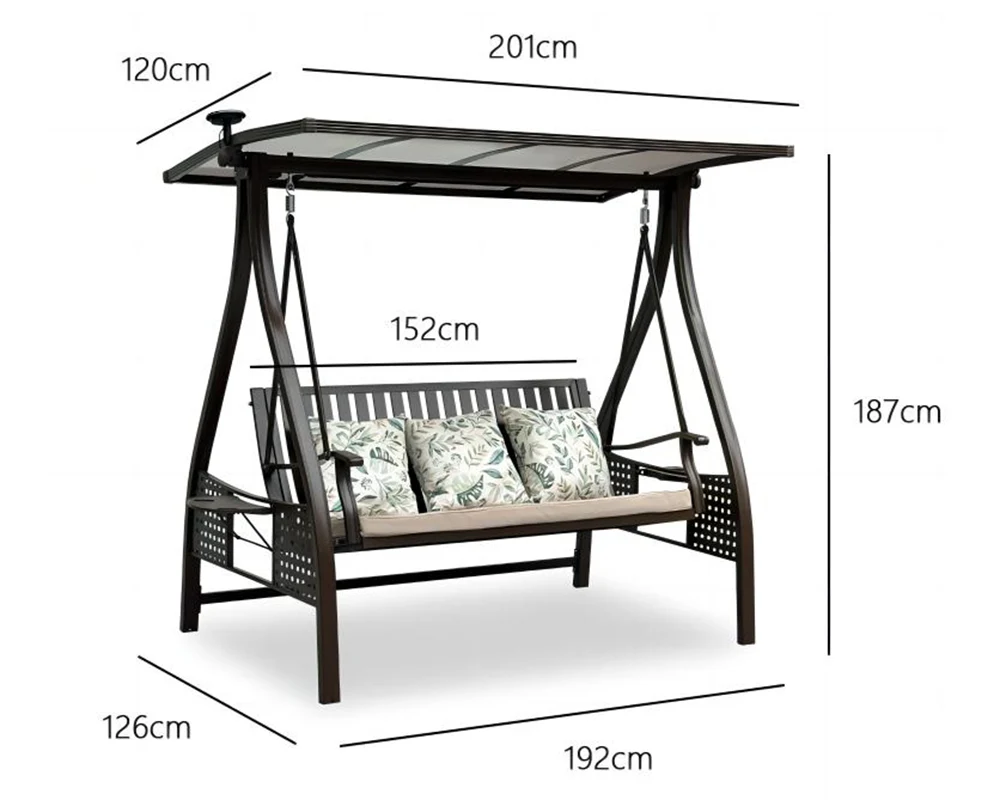 Outdoor Aluminum Swing With Solar Lights Shed